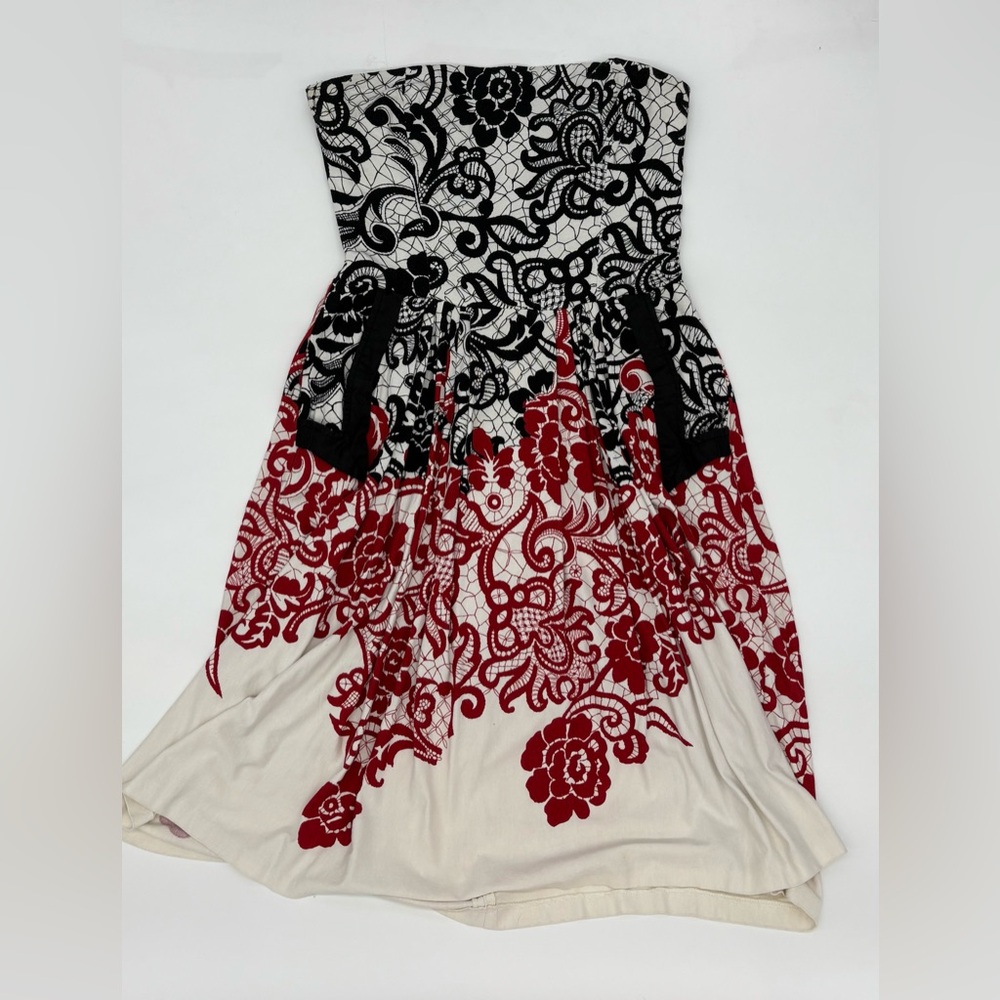 Mango Strapless Dress - Black, Red, and White Size Small